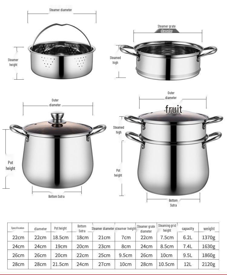 Thickened Stainless Steel Stockpot - Large Capacity for Braising, Boiling, and Steaming On Induction Cookers and Gas Stoves