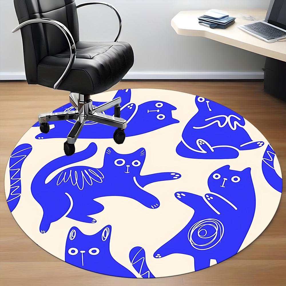 1pc Cat Pattern Office Round Area Rug, Indoor Mat Suitable For Office, Under Office Chairs Bedroom Living Room Home Decor, Room Deco