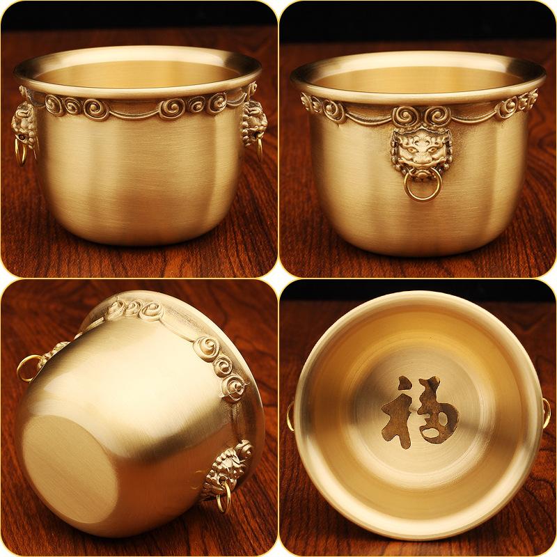 Brass Lion Head Cornucopia Living Room Desktop Household Incense Burner Line Incense Burner Metal Handicraft Copper Cup Pure Copper Ornament