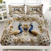 Peacock Floral Bedding Set Fitted Sheet Set Cream Gold Blue Peacock And Rose Pattern With Pillowcases For Bedroom Decor