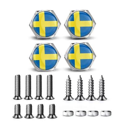 4 Stück/Set Auto Schwedische Flagge Emblem Metallschrauben Kennzeichenschrauben Auto Universelles Autozubehör