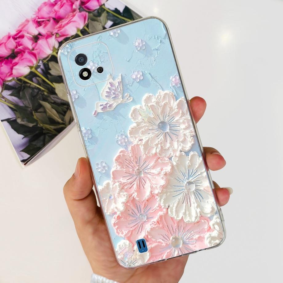 

For Realme C11 2021 Phone Case RealmeC11 C 11 2021 RMX3231 Back Cover Soft TPU Transparent Silicone Bumper Flower Butterfly Realme C11 2021
