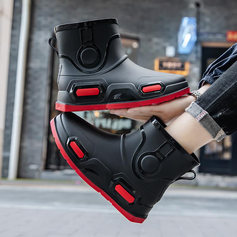 Fashion short rain shoes men's adult new rain boots wear thick-soled wear-resistant rubber shoes kitchen non-slip low-top waterproof shoes