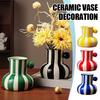 Colorful Striped Vase Ceramic Vase with Handle Desktop Decorative Vase for Flower