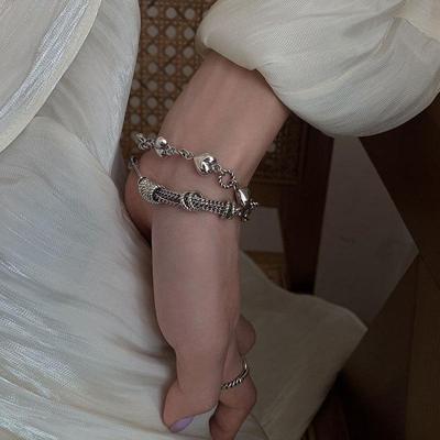 Exquisite Retro Heart Tassel Bracelet: Sterling Silver, High-End Luxury Jewelry for Women