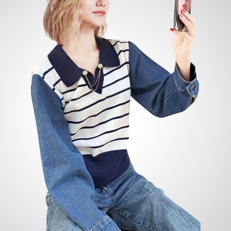 

2025 Новая осенняя женская одежда Мода Молодежная мода Нишевый стиль Короткий рукав Шерстяной трикотаж Женские топы в черно-белую клетку Lattice M