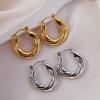 Luxury French Hepburn-Style Titanium Steel Thick Hoop Earrings - Retro Minimalist Design Round Hoops for Women