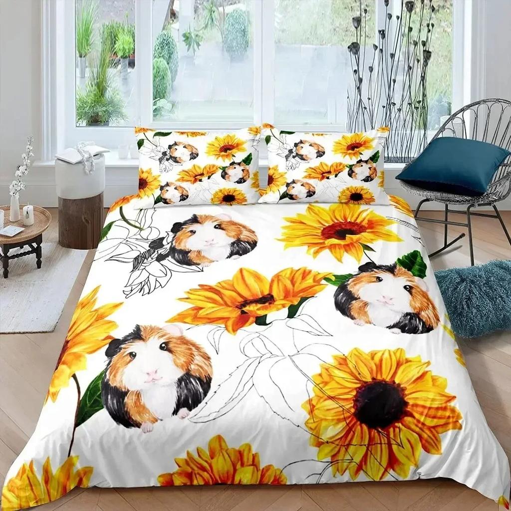 Guinea Pig Bedding Set Cute Mouse 3D Duvet Cover Animal Comforter Cover for Kids Boys Girls Teen Soft Twin Polyester Quilt Cover