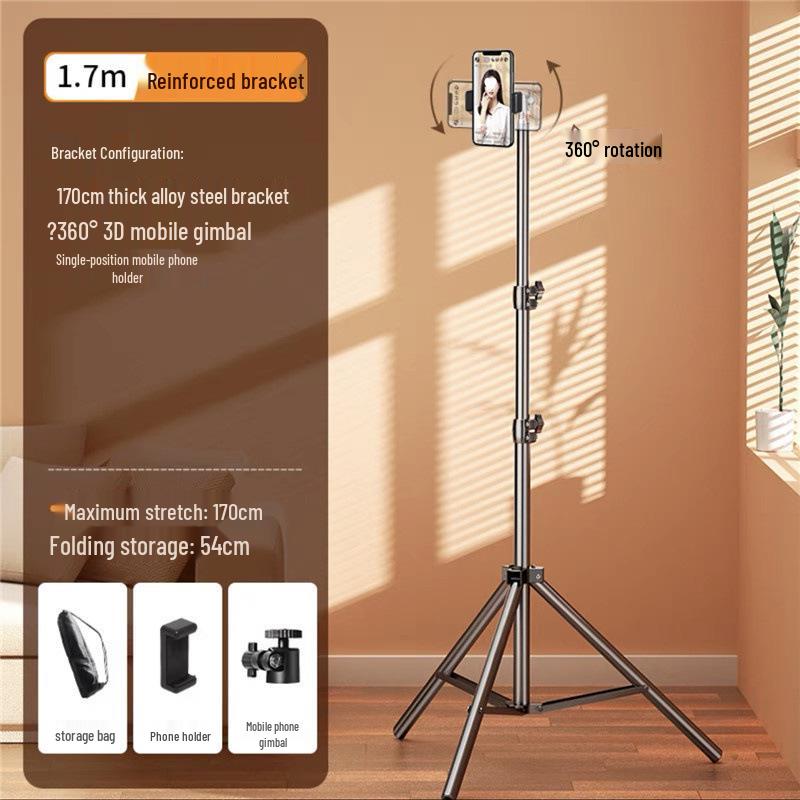 Trépied de sol multifonctionnel et support de téléphone avec anneau lumineux pour streaming en direct et photographie