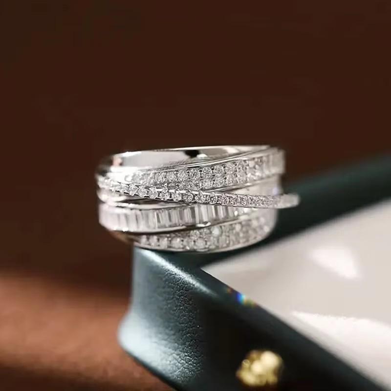 Huitan Unique Multi-layers Cross Rings for Women Trendy Shiny Cubic Zirconia Finger Accessory Attractive Party Jewelry Sale