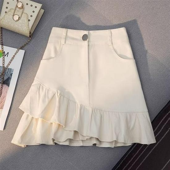 

Осень 2024 Юбка миди из белого денима с высокой талией и нерегулярными оборками - Приталенный А-силуэт, Дизайн без просвечивания для женщин 4XL