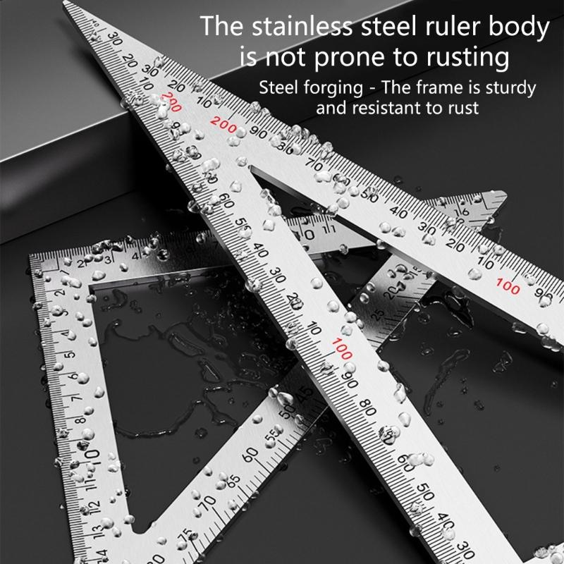 Stainless Steel Triangular Ruler Drawing Triangle Double Side Scale and 2mm Thickness for Woodworking Measuring