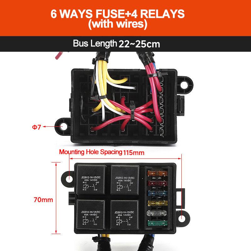 12V/24V 40A 4/5 Pin 6-Way Fuse Relay Box 4 Relay Holder Standard ATO Fuse Block with Free Assembly for Car Motorcycle Relays 5