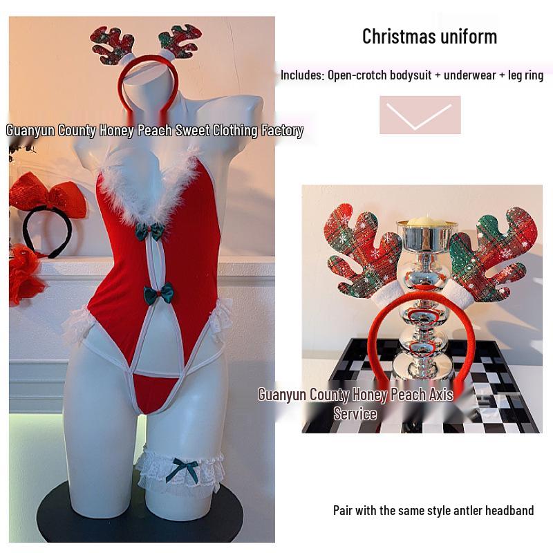 Sexy Red Backless Christmas Bodysuit - Holiday Temptation Wear