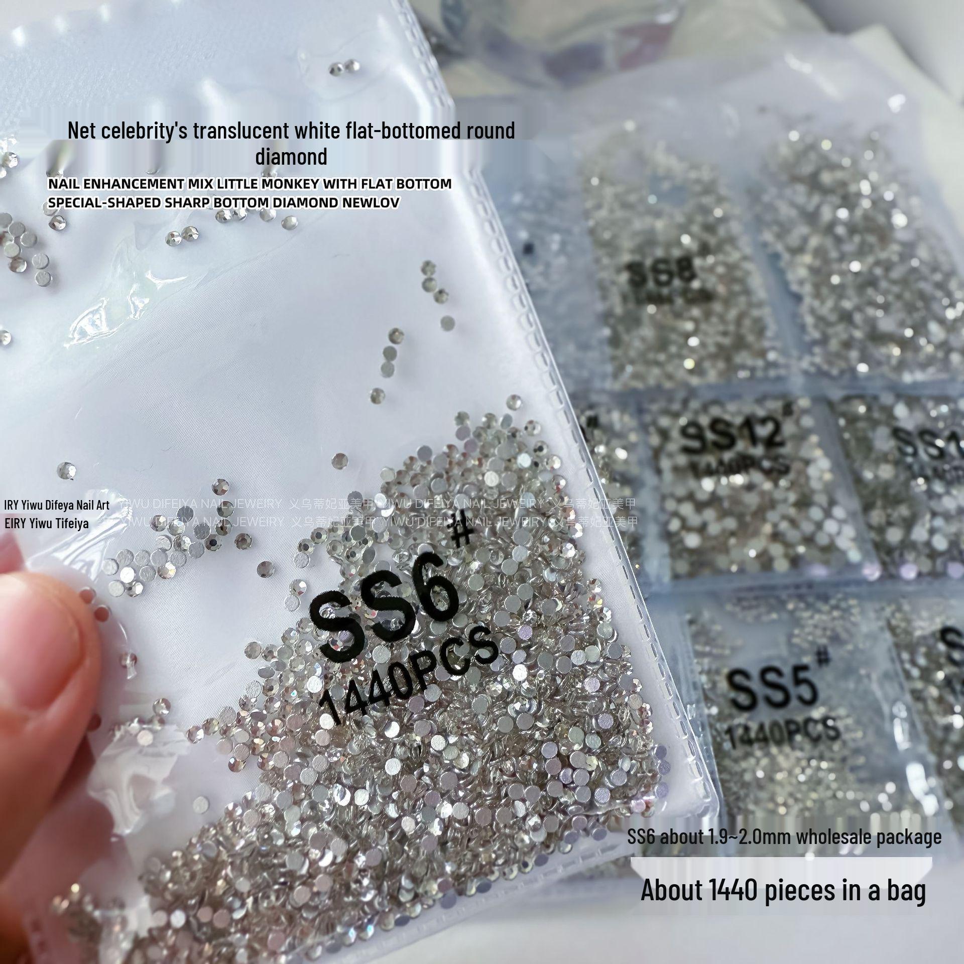 

1440pcs Flat-Bottom Rhinestone Nail Art Accessories: Shiny Austrian Crystal Silver-White AB Small Round Glass Rhinestones for Nail Decoration.