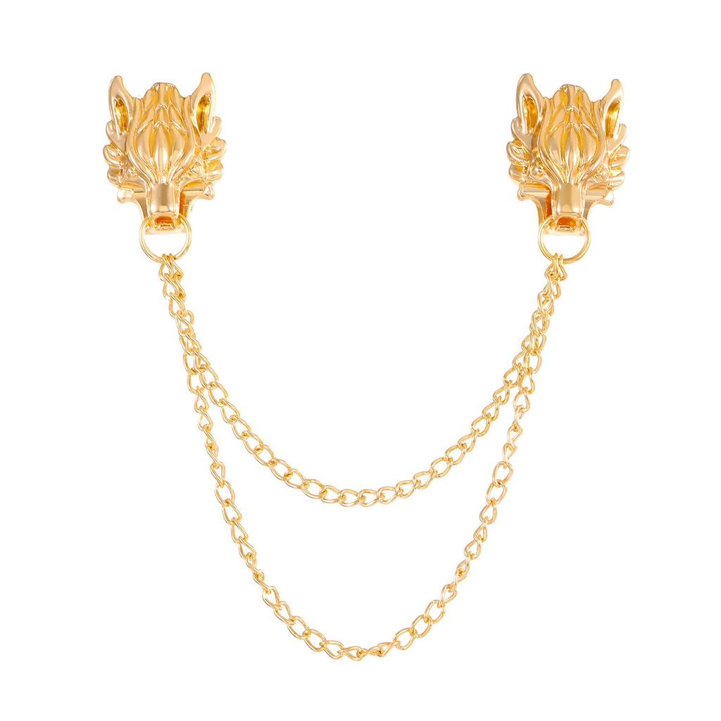 Men's Retro Pixiu Dragon Head Brooch: Creative Alloy Collar Pin for Suits