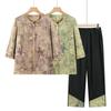 Chic Summer Two-Piece Set for Middle-Aged and Elderly Women - New Chinese Style Grandma Shirt