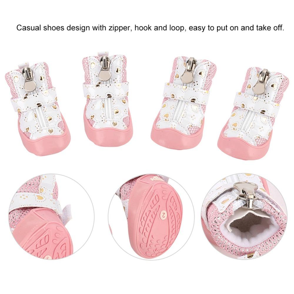 4Pcs Anti-Slip Sole Mesh Dog Shoes Golden Mesh Anti-Slip Dog Booties Outdoor Walking