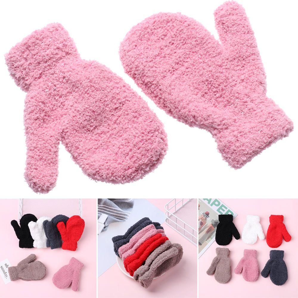 Old Boys Girls Soft Warm Baby Cartoon Kids Gloves Coral Plush Mittens Full Fingers Candy Color