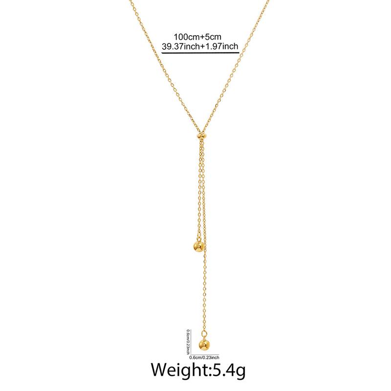 Korean Stainless Steel Y-Shaped Long Tassel Pendant Necklace for Women Simple Metal Ball Adjustable Sweater Chain Jewelry Gift