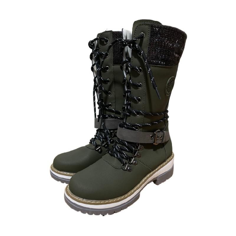 Winter new medium women's boots round head square heel leather buckle wool Martin boots large size snow boots