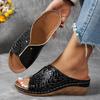 Fashion Women Wedges Slippers New Summer Crocodile Print Platform Sandals Female  Leather Non Slip Beach Slippers Plus Size Slides Women