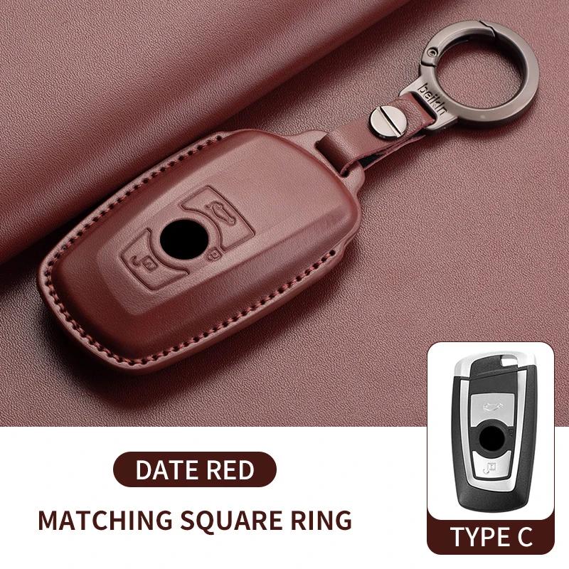 Genuine Leather Auto Smart Key Fob Cover Case Housing Fit For Bmw X1 X3 X5 X6 X7 1 3 5 6 7 Series G20 G30 G11 F15 F16 G01 G02 F48 Keyless Key Fob