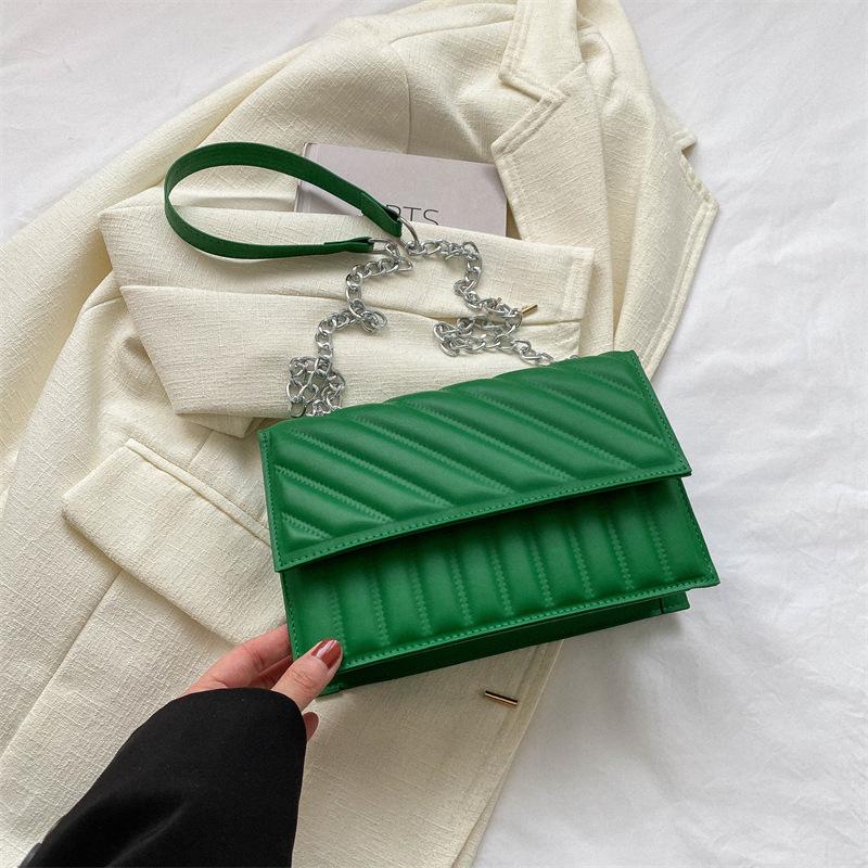 Striped chain bag women's 2025 new retro texture messenger bag trendy solid color fashion embroidery thread shoulder small square bag