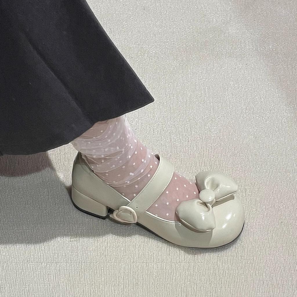 Fairy style sexy bow Mary Jane shoes women's 2025 new niche design sense white thick heel high heels