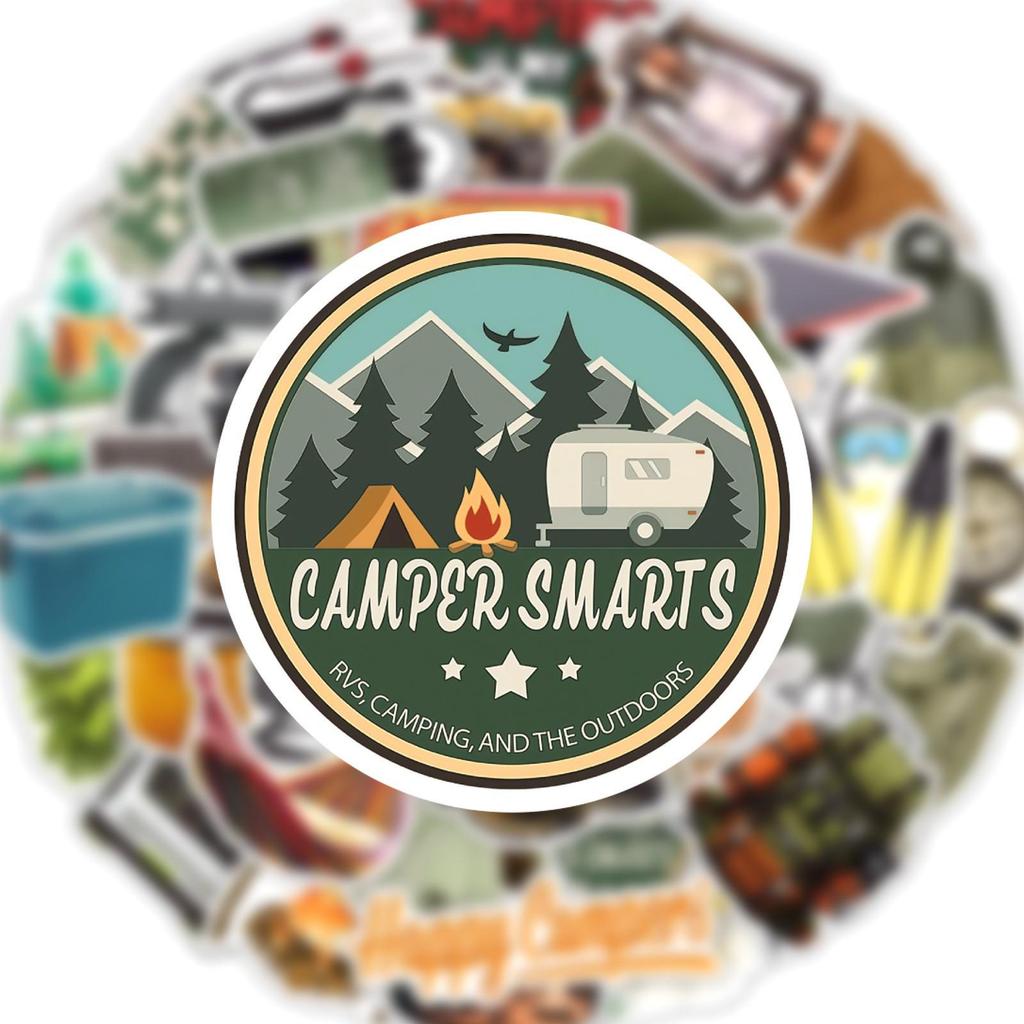 50 Outdoor Camping Stickers for Laptop, Water Bottle, Luggage, Car, Window, and DIY Decoration