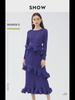Women's 2025 Spring Miyake Ruffled Long-Sleeve Lace-Up Dress, Medium-Length, Slim Fit, Pleated Bottom Skirt.