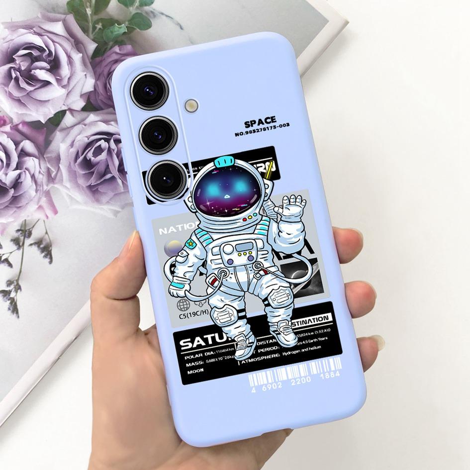 For Samsung Galaxy S24 Plus Case Lovely Yellow Duck Astronaut Matte Silicone Soft Cover For Samsung S 24 S24 Ultra S24+ 5G Funda