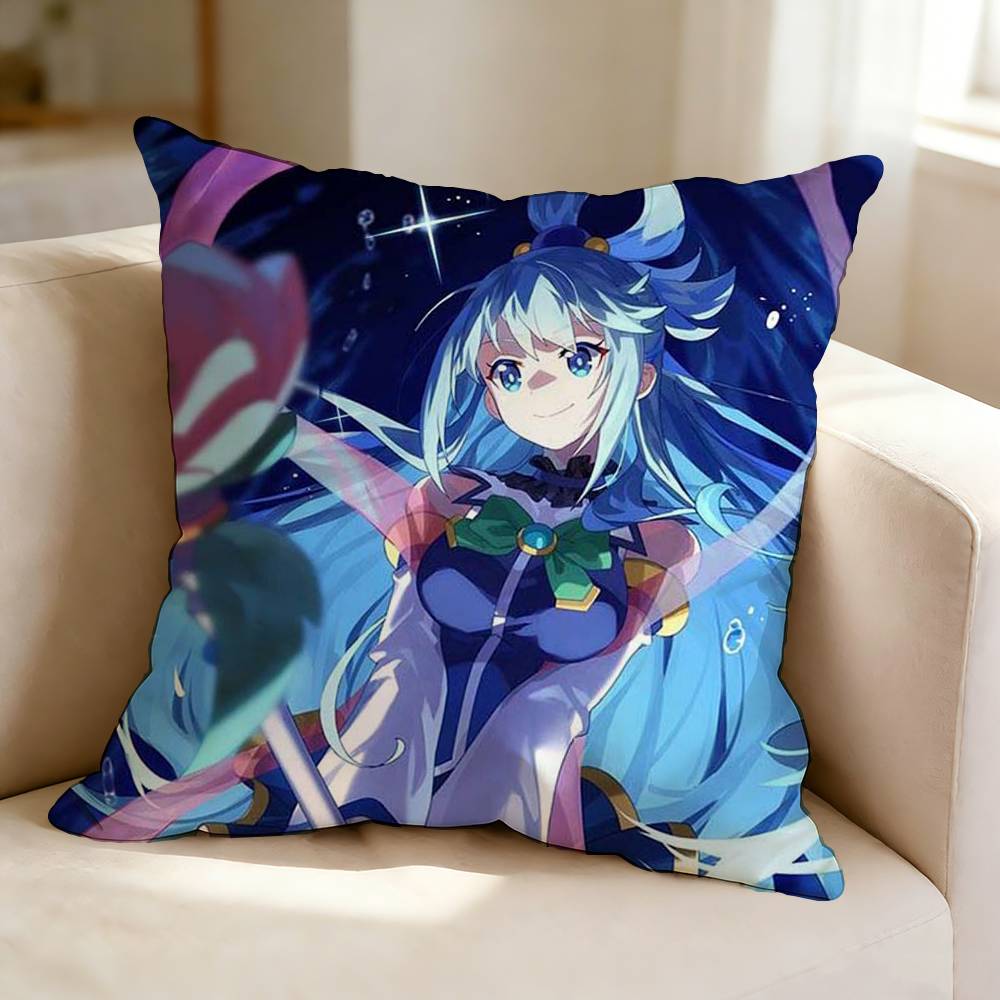 Fantasy Anime K-KonoSuba A-Aqua Square Double-Sided printed Pillow Case Bedroom Bedside Pillow Sofa Cushion Cover