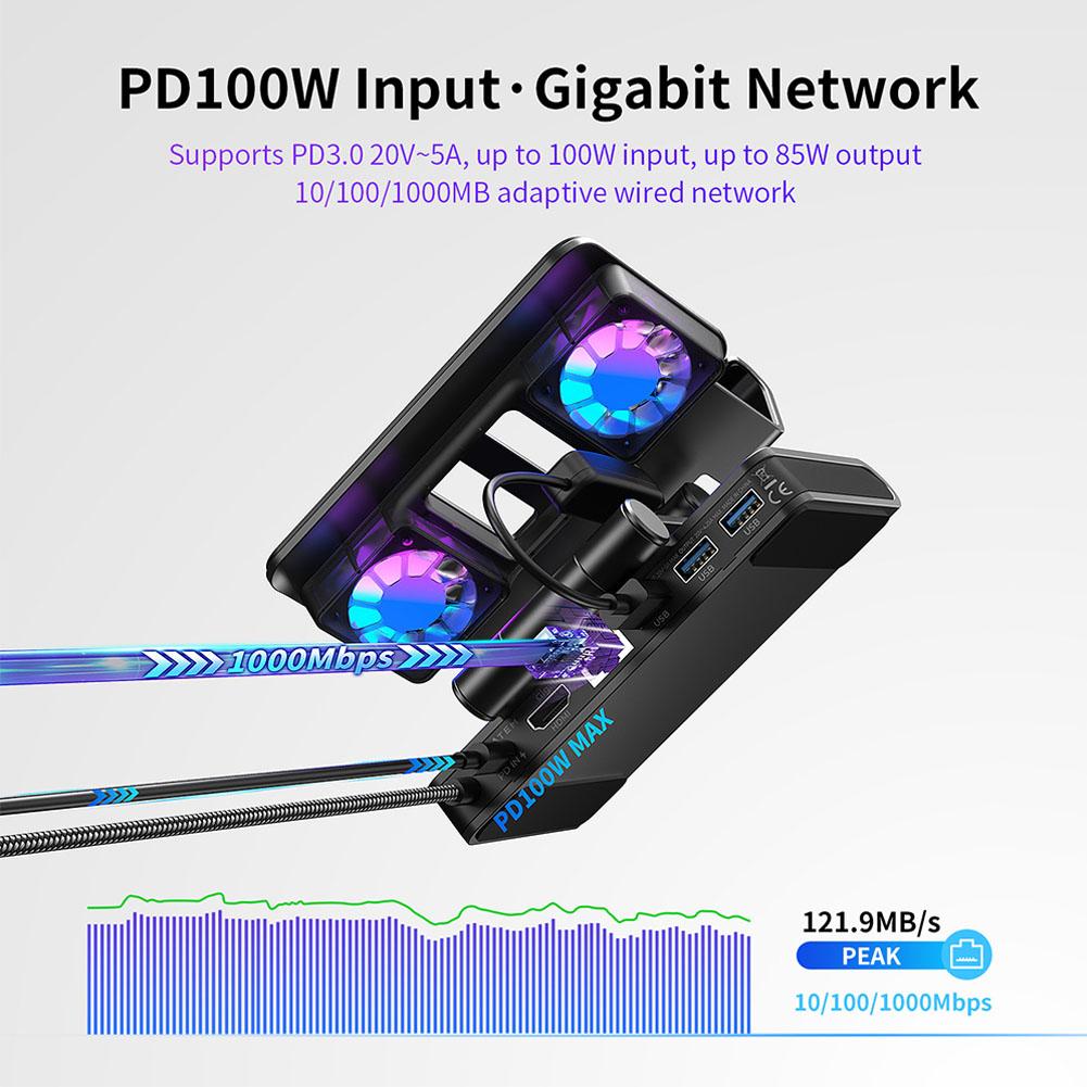 6 In 1 Docking Station For Switch2 Cooling Base For Steam Deck/Rog Ally X/Legion Go/Msi Claw Adjustable Stand Custom Steam Deck