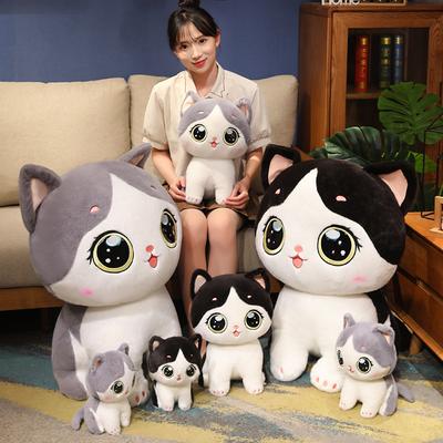 Boneca de gato fofa fofa de olhos grandes, brinquedo de pelúcia, boneca gatinho, companhia para crianças, almofada de arremesso calmante, boneca de pano