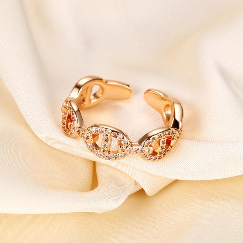 Gold-plated heavy industry full diamond pig nose ring light luxury index finger ring