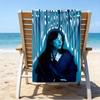 proof beach towel with a singer Billie Eilish1 pattern - soft,absorbent,quick-drying,machine washable - perfect for swimming,camping,bathing