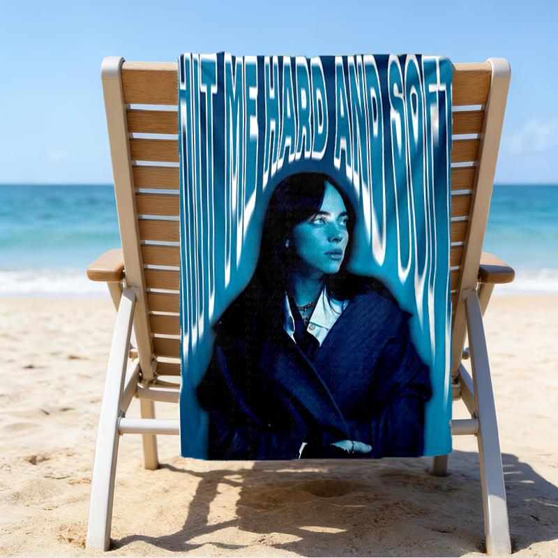 proof beach towel with a singer Billie Eilish1 pattern - soft,absorbent,quick-drying,machine washable - perfect for swimming,camping,bathing