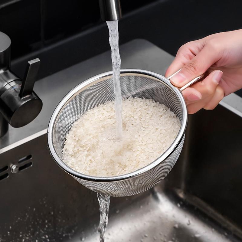 Stainless Steel Egg Beater Drain Basket Grains Rice Colander Kitchen Sauce Dishes with Handle Food Spin Dryer Cookware