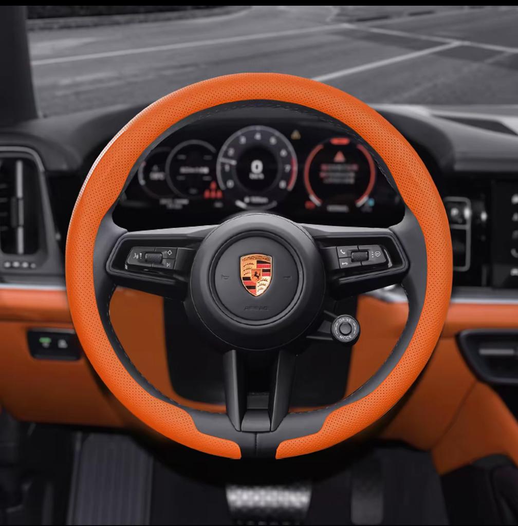 8D Nappa Leather Car Steering Wheel Cover For Porsche Cayenne Taycan Macan Panamera 718 911 Cayman Auto Accessories