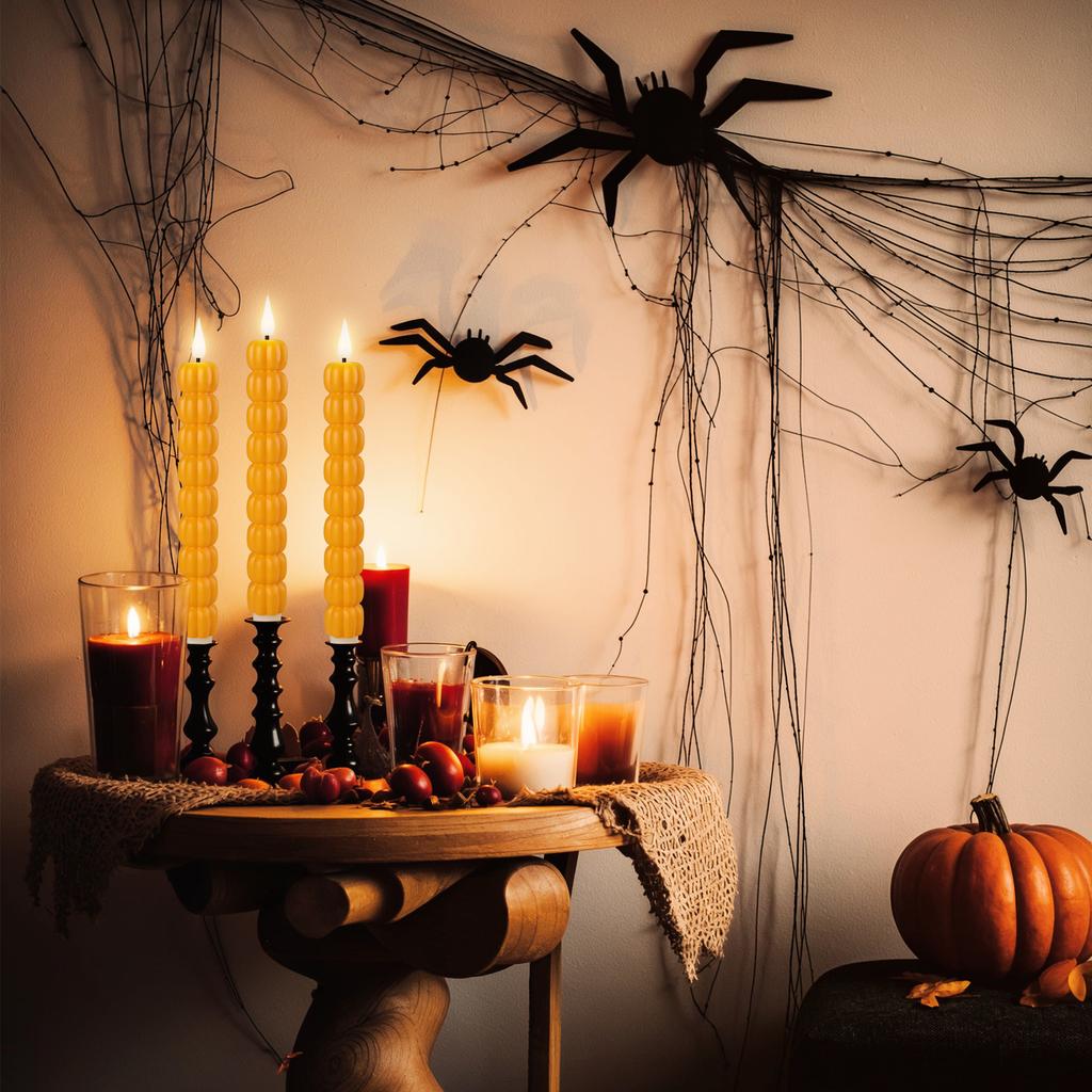 Set of 1 Pumpkin Halloween Flameless Taper Candle with Remote Flickering LED Candlestick Battery Powered for Seasonal Home Party