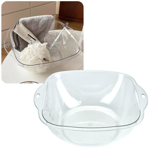 

YUGENOVA Multi-Purpose Wash Basin, Heat-Resistant PP Basin with Handle for Bathroom, Kitchen, and Outdoor Use (Clear, Medium)