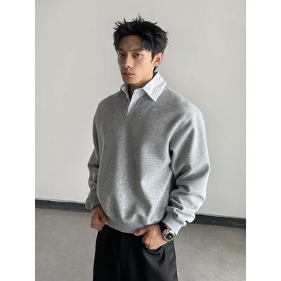 Hochwertiges Herren-Langarm-Hoodie-Shirt im Academia-Stil - Falscher Zweiteiler mit Polokragen für Herbst/Winter