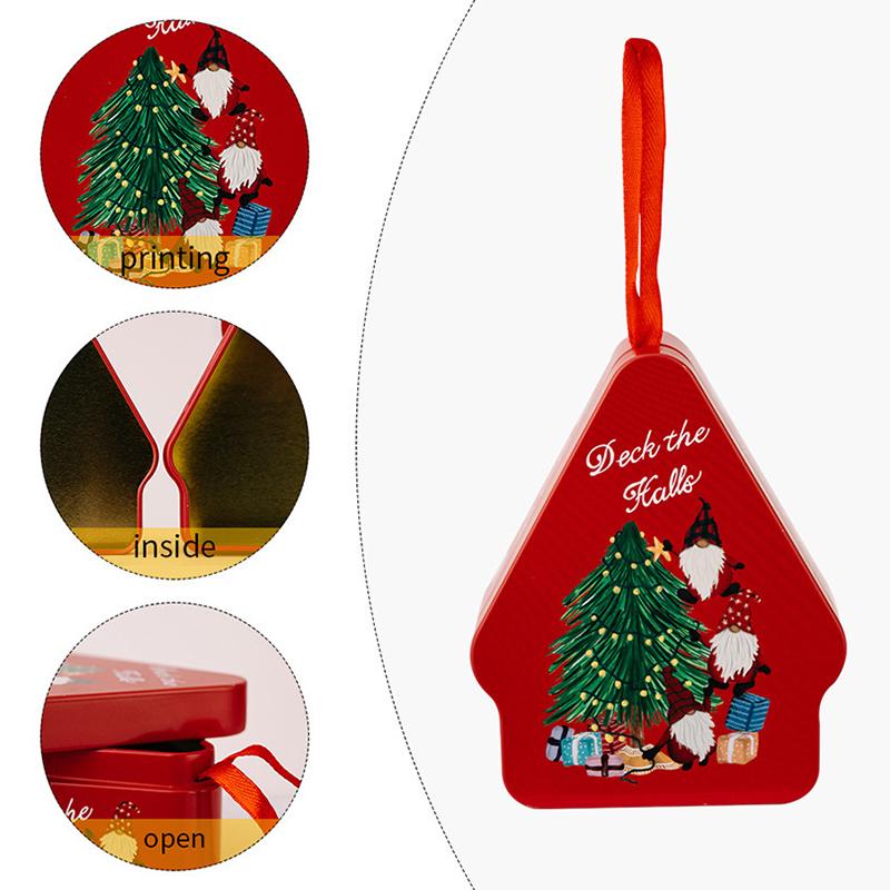 Christmas House Shape Xmas Atmosphere Christmas Decorations Chocolate Jar With Lanyard Cute Candy Box Kids 10.5x8.5x4cm