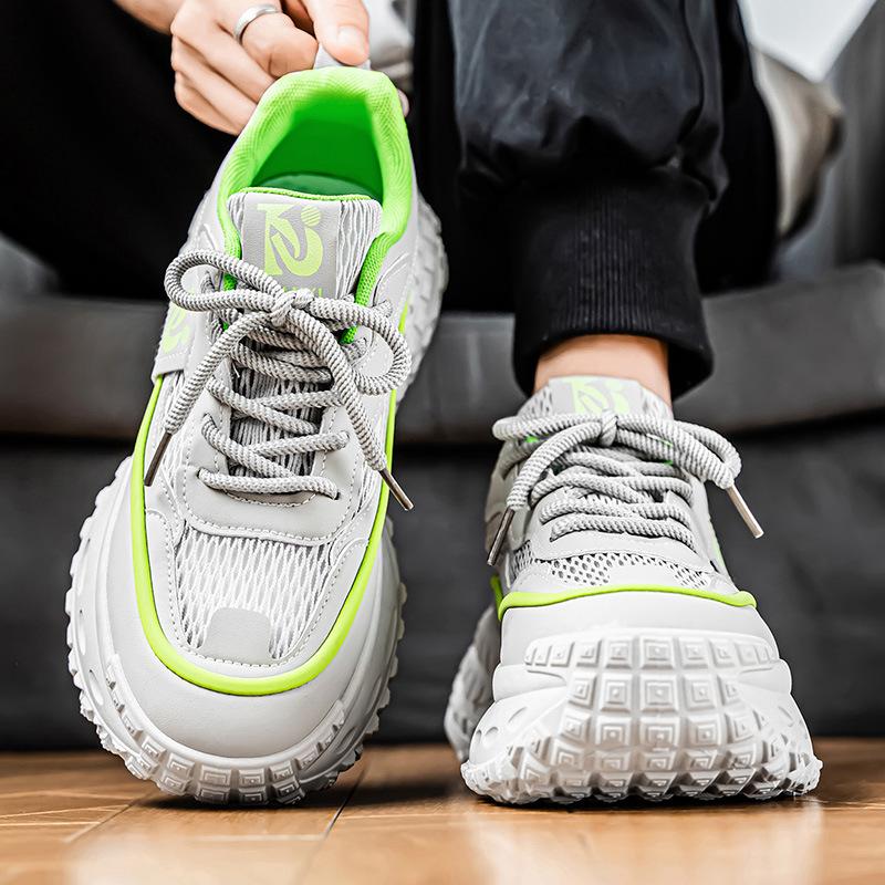 Summer Men's Shoes New Breathable Mesh Sports Shoes Men's Trend Versatile Thick Sole Heightening Casual Black Dad Shoes