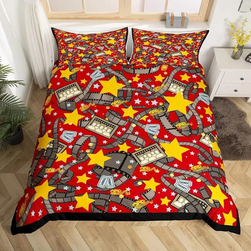 

Comforter Movie Theater Cinema Poster Bedding Set Twin King For Kids Boys Girls Polyester Movie Ticket Vintage Comforter Comforter (quilt)-EU Single(135*200cm)3pcs
