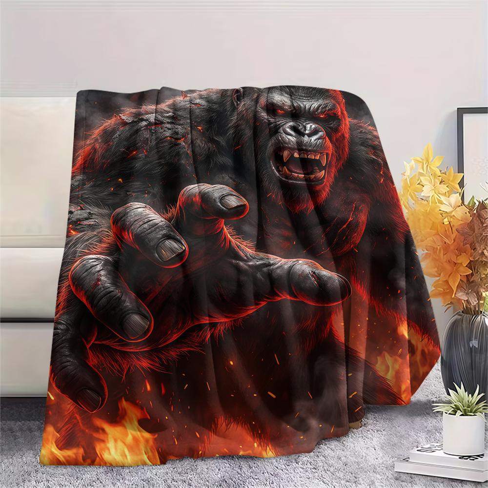 Fire Train Gorilla Death Print Flannel Blanket,High Quality Comfortable for All Seasons,Home Decor,Warmth and Comfort,Perfect for Christmas Gifts