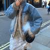 Ranwear1 Vintage Distressed Denim Eco-friendly Fur Lined Padded Jacket