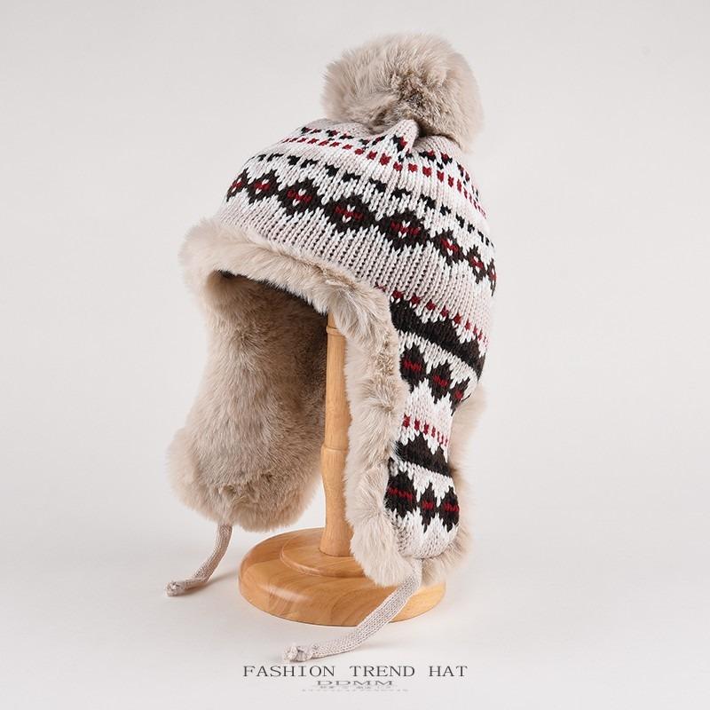 Mütze Damen Winter Warm Ohrenschutz Gestrickte Überziehmütze Sturmhaube Hut Band Doppelnutzung Plüsch Blitzmütze