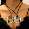Two Tone Circle Pendant Necklace Black Cord Statement Jewelry